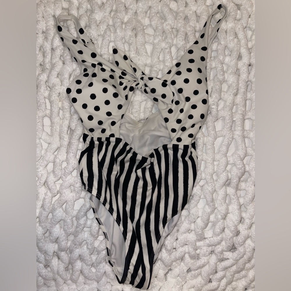 Pokadot/Stripe High Cut One Piece Bathing Suit